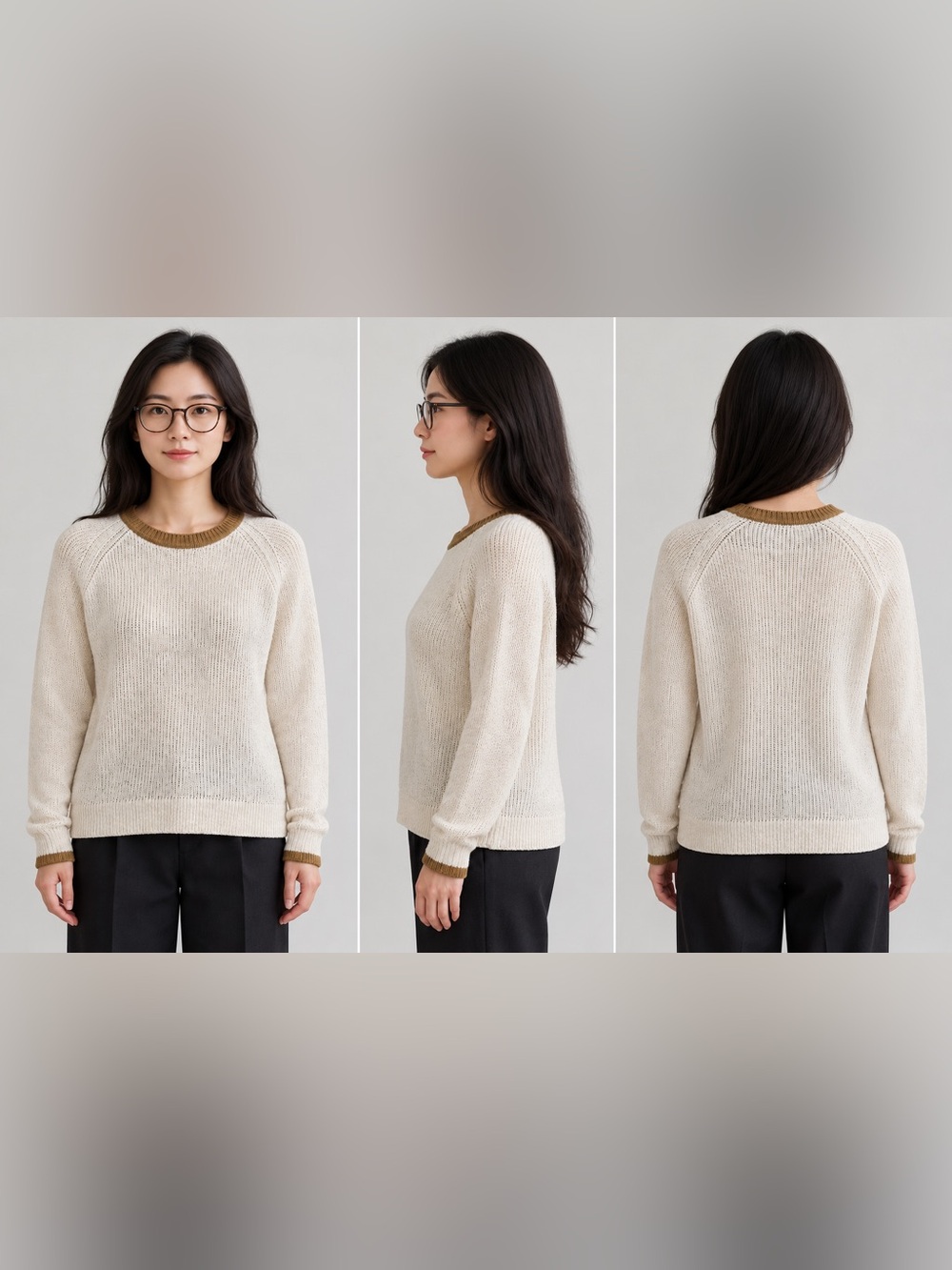 Maison Scotch Scotch & Soda Cream Cotton Knit Sweater XL Raglan Camel Trim